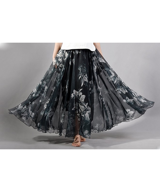 Womens Blending Chiffon Retro Long Maxi Skirt Vintage Dress - Black ...