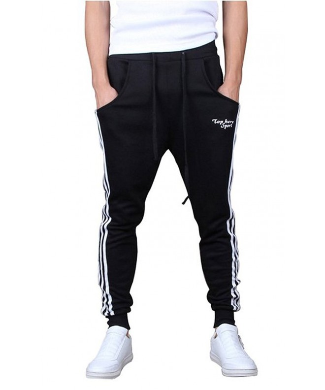 Men's Classic Lace-up Skinny Jogger Trousers - Black - C317YKKX93K