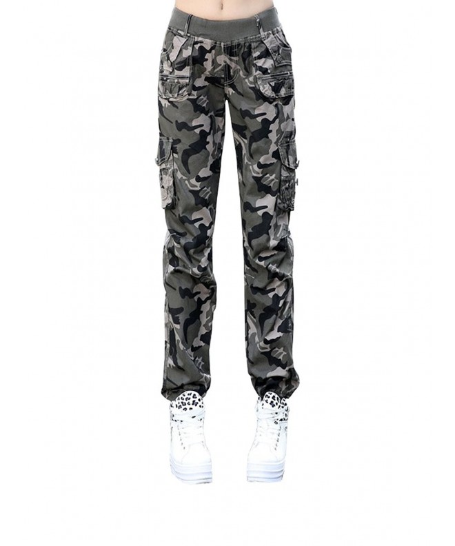 Womens Elastic Sweatpants Camouflage Pockets