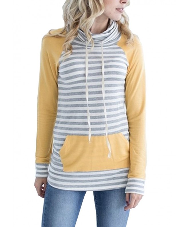 MEROKEETY Womens Striped Sweatshirt Kangaroo