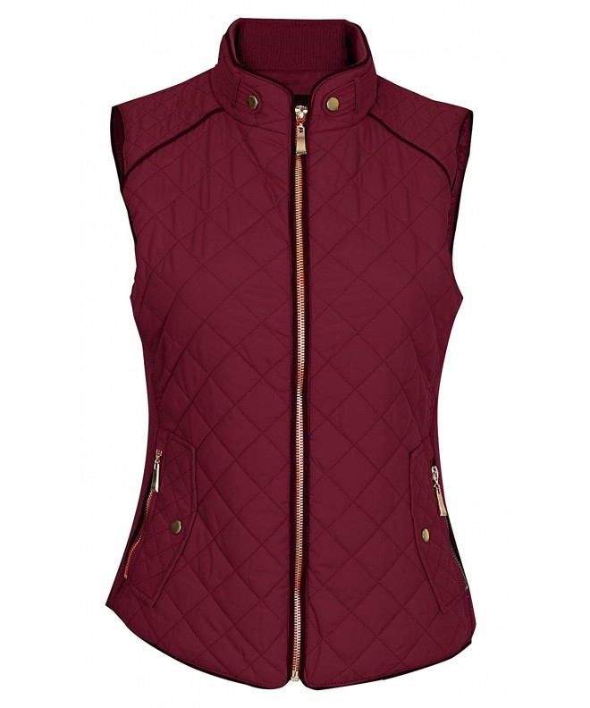 Pinmuse Womens Quilted Pockets Burgundy