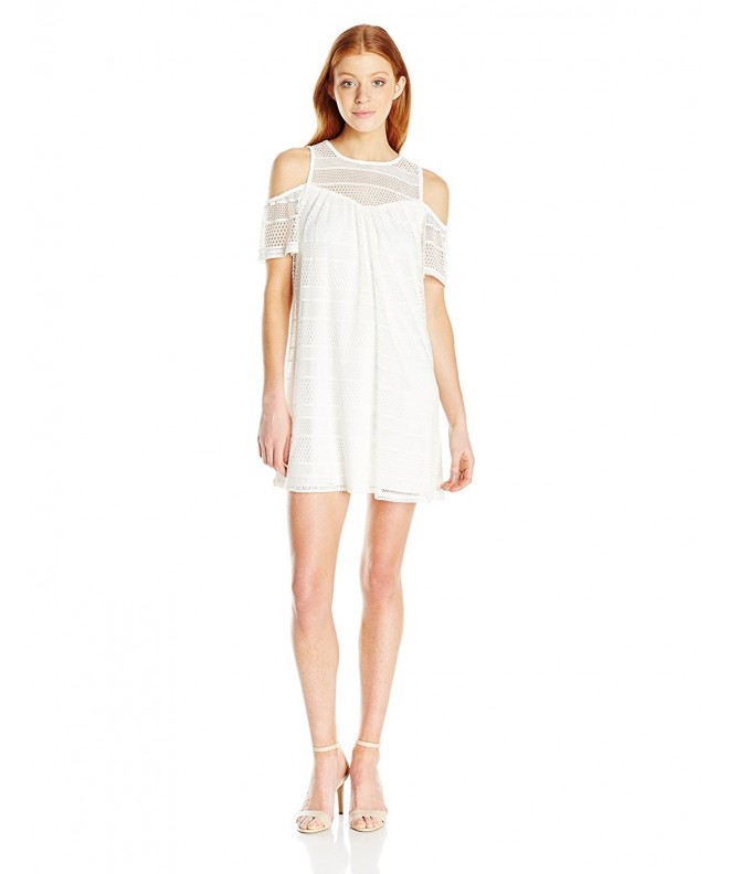 Cold Shoulder Lace Shift Dress (Junior's) - White - CK12N30R3N8