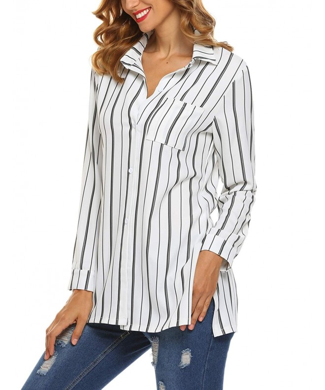 Women's Striped Long Sleeve Blouse Pocket Button Down Casual Loose ...