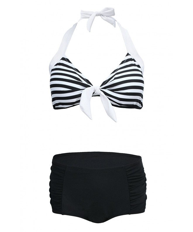 QingLemon Striped Backless Swimsuit Blackstripe