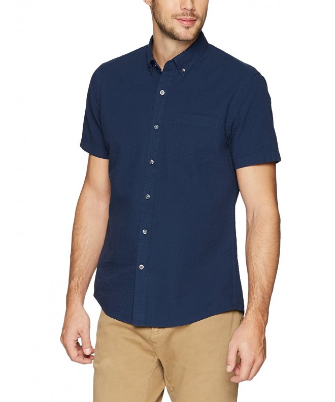 Men's Standard-Fit Short-Sleeve Seersucker Shirt - Solid Navy - CW18847RRRR