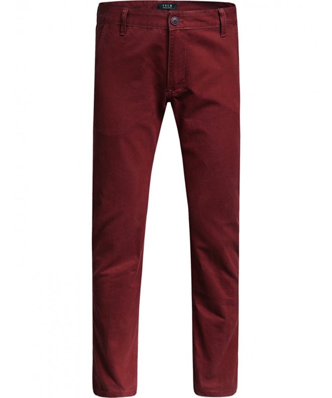 Men's Solid Modern Slim Fit Straight Leg Casual Pants - Red - CQ1282QGXGF