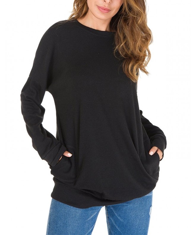 Womens Shirt Long Sleeve Casual Solid Color Loose Pullover Hoodies ...