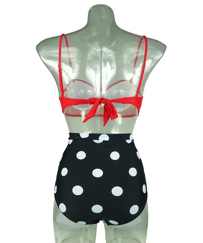 Women's Vintage Stylish Front Bow High Waist Bikini Set Tiered Swimsuit ...