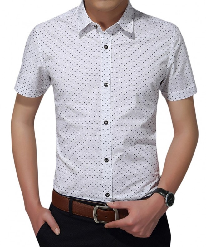 Men's Casual Slim Fit Polka Dot Short Sleeve Button Down Dress Shirts ...