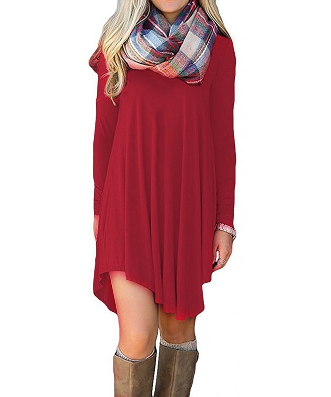 Women's Long Sleeve Casual Loose Tunic T-Shirt Dress - Ubk2002_red ...