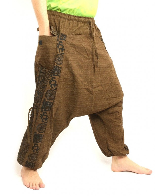Harem Pants Boho Hippie Cultural Pattern Print Cotton - Brown - CZ12N0084GZ