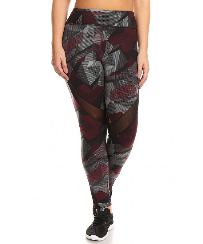 Printed Activewear Leggings Contrast Burgundy