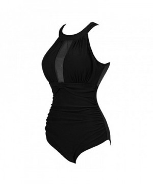 Women's Mesh High Neck One Piece Swimsuit Ruched Tummy Control Swimwear ...