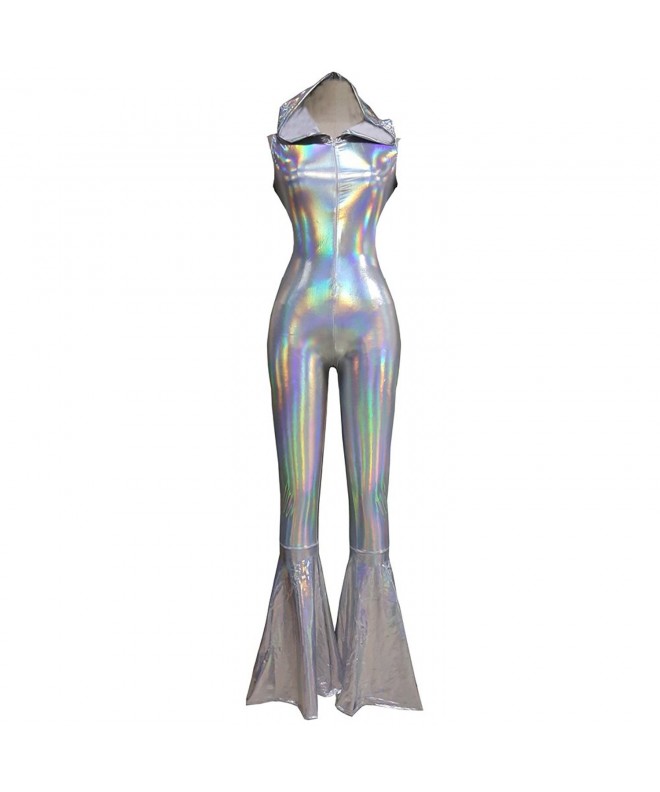 Iridescent Holographic Sleeveless Jumpsuit 8083Silver