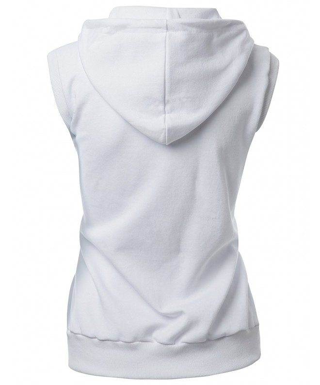 Women's Basic Solid Cotton Based Zipper Vest Hoodie - Kwov013 White ...