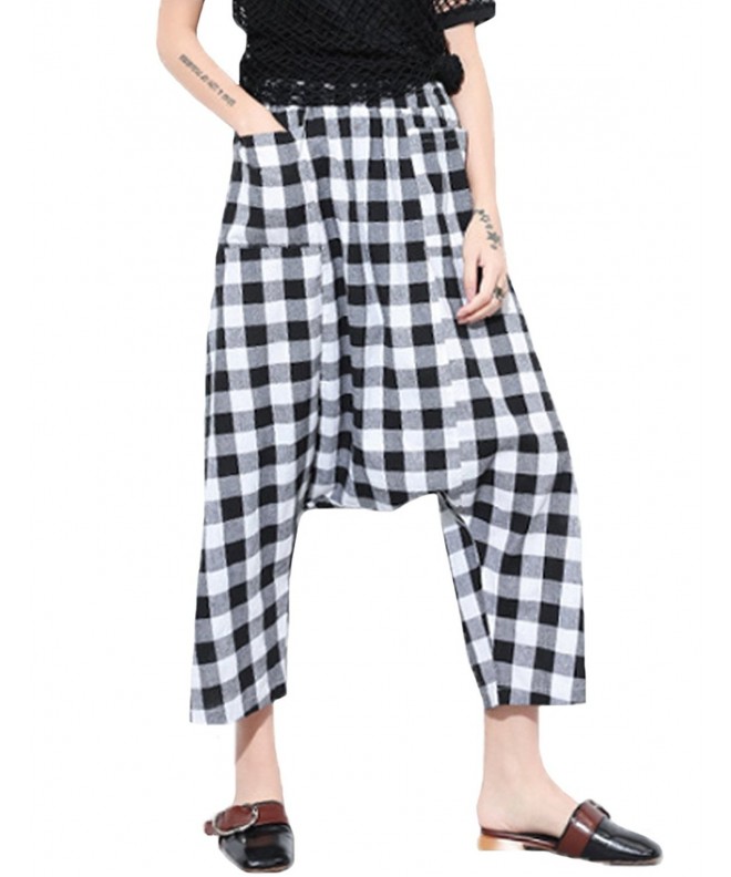 SUGIRLS Women's Plaid Drop Crotch Harem Pants With Pockets - CN182W9LX40