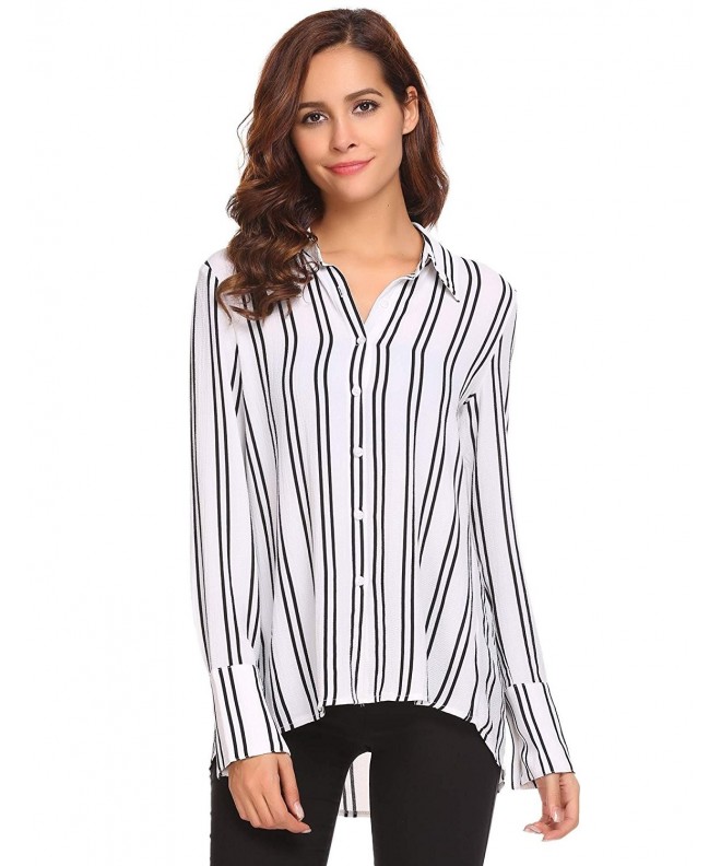 Women's Striped Button Down Shirt Long Sleeve V Neck Blouse Top with ...