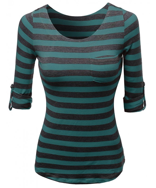 Awesome21 Tabbed Sleeve Striped Casual