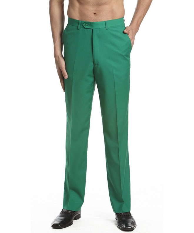 Men's Dress Pants Trousers Flat Front Slacks Solid EMERALD GREEN Color ...