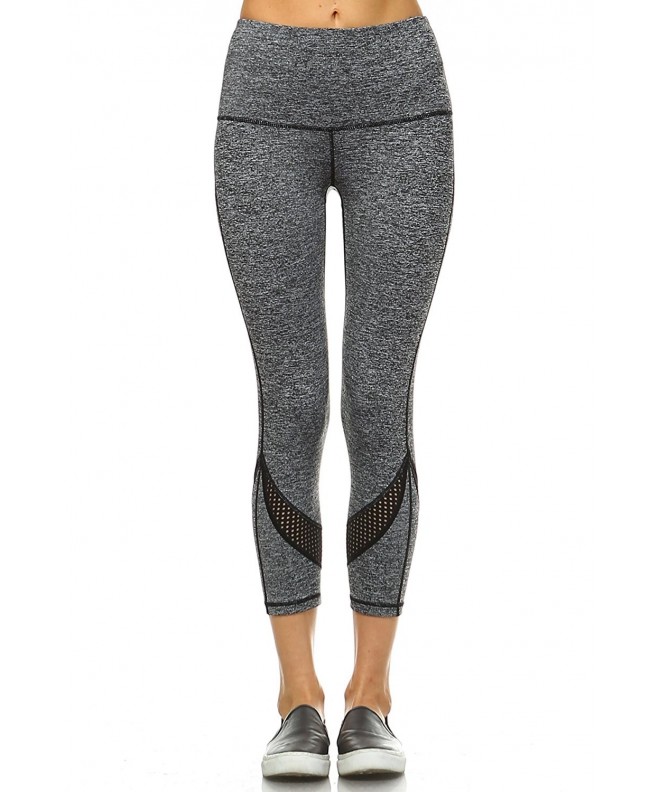 Black Grey Printed Mesh Performance Yoga Running Capri Leggings - Grey ...