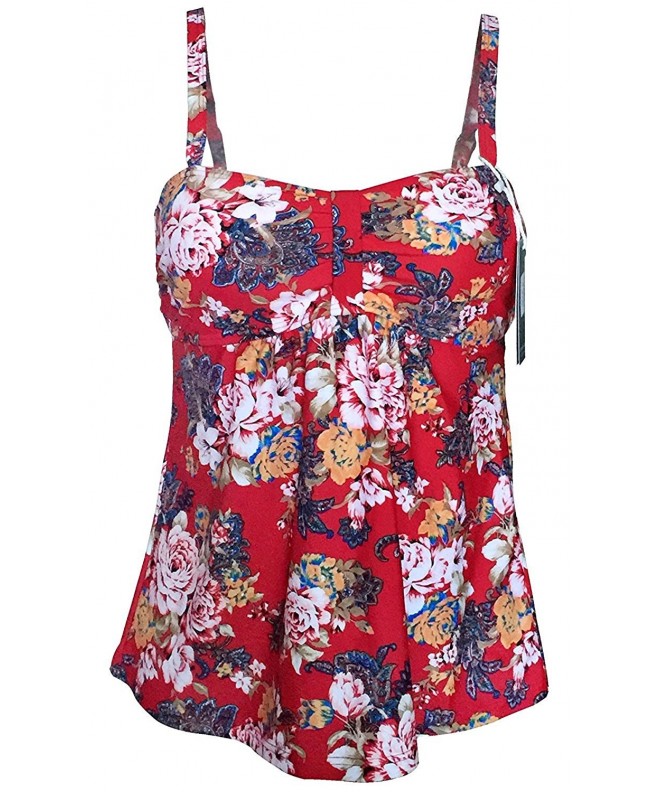 Women's Vintage Floral Print Tankini Top Swimsuit(FBA) - Red - CL12K6VFFX1