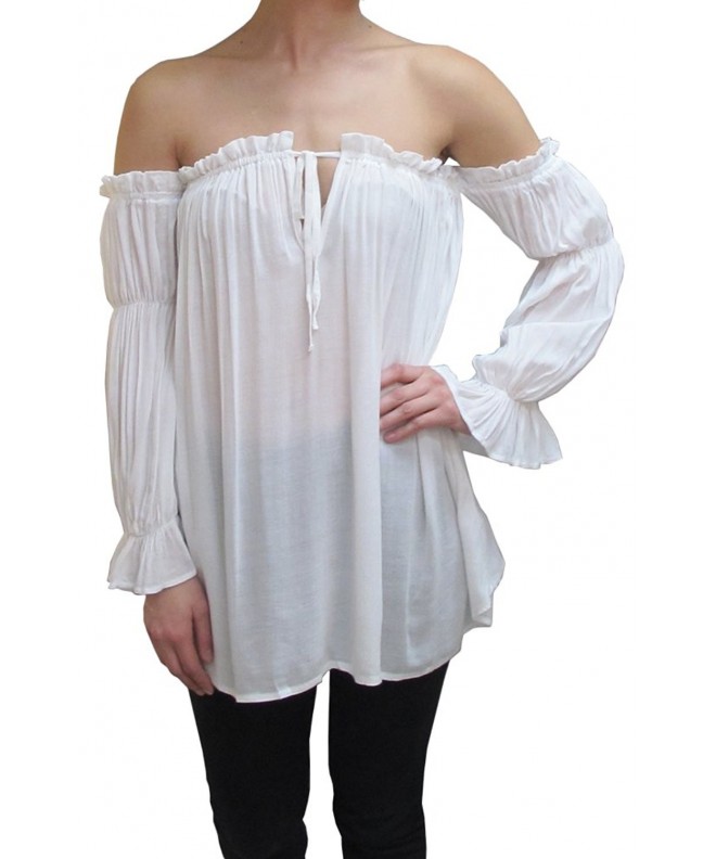 Womens Semi Sheer Boho Peasant Long Sleeve Off The Shoulder Top - White ...