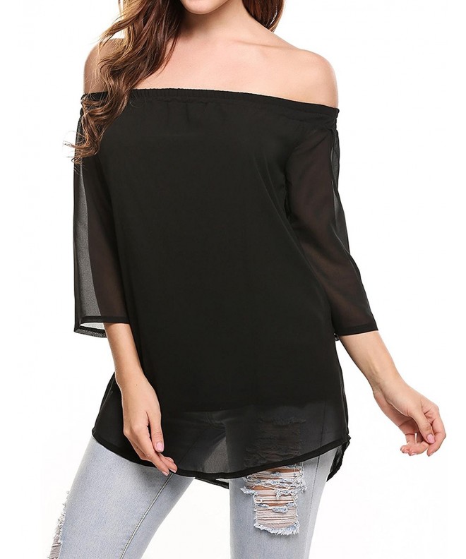 Women's Off Shoulder 3/4 Sleeve Loose Causal Tops and Strapless Blouses ...