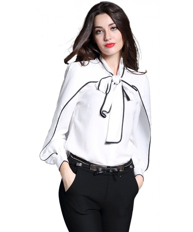 DIFANER Blouses Sleeve Collar Button Down