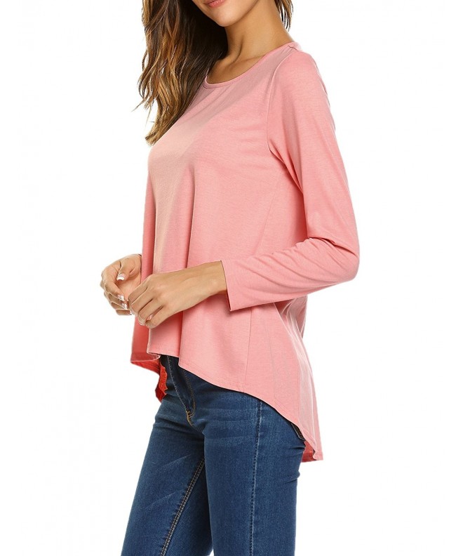 Womens Loose Long Sleeve Round Neck Tunic Top - Pink - CR184US6656