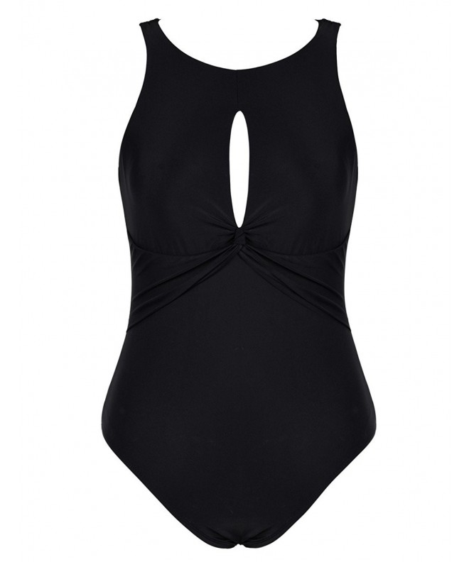 Women's One Piece Swimsuit Twist Keyhole Halter Swimwear - Black ...