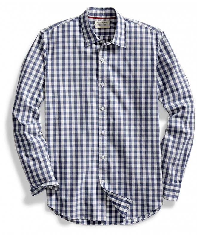 Men's Standard-Fit Long-Sleeve Large-Scale Gingham Shirt - Navy/White ...