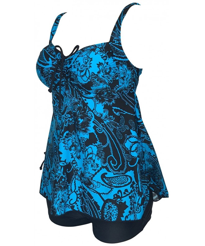 Women's Retro Pin up Ruched Skirted Paisley Swimdress Tankini Swimsuit ...
