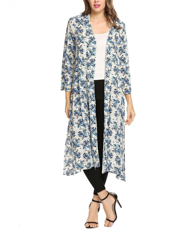 Women Boho Floral Sheer Chiffon Kimono Cardigan Long Loose Cover UPS ...