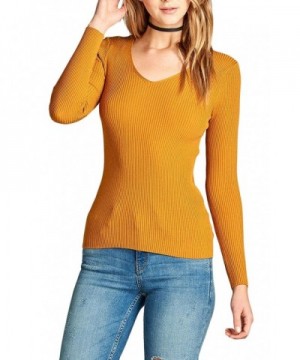 Womens Sleeve V Neck Sweater 68_Mustard