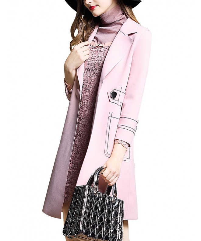 Women's Long Trench Notched Lapel Button Closure Coat 7954 - Pink 7954 ...