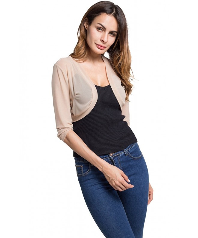 Women's 3/4 Sleeve Bolero Sheer Chiffon Shrug Cardigan - Taupe ...