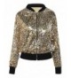 PrettyGuide Womens Sequin Sleeve Bomber