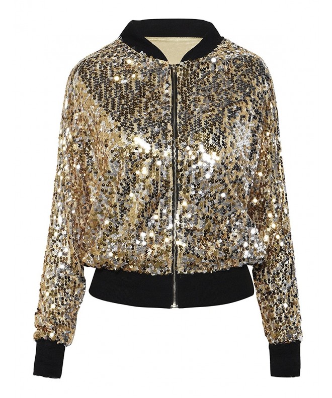 PrettyGuide Womens Sequin Sleeve Bomber