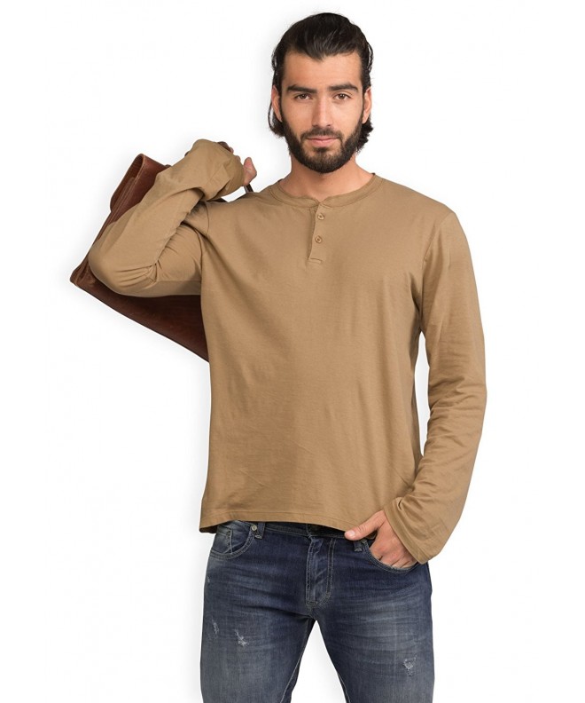 Men's Walter 100% Cotton Premium Henley Shirt - woodsmoke - CE126KVZ06N