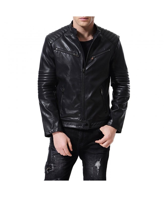 Men's Faux Leather Jacket Punk Motor Embossed Coat Slim Fit - CW1879X59AK