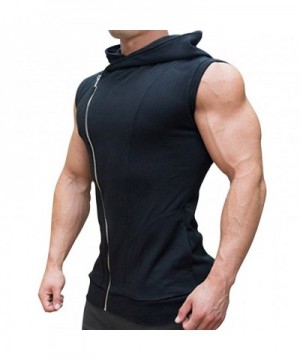 Men's Workout Gym Sleeveless Hoodie Bodybuilding Muscle Vest - Black ...