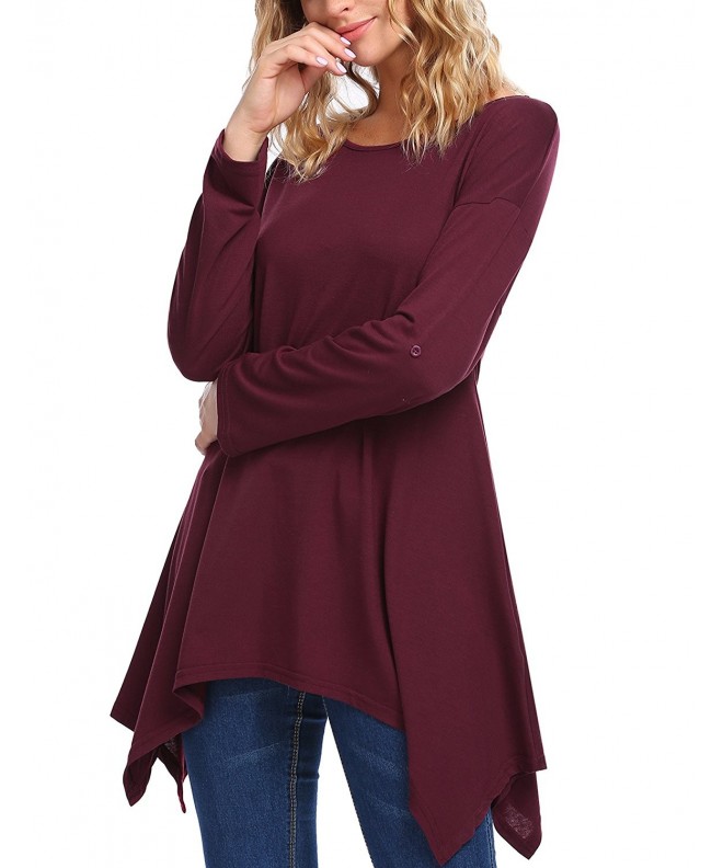 Womens Casual Asymmetric Hem Cuffed Long Sleeve Tunic Shirts Blouse ...