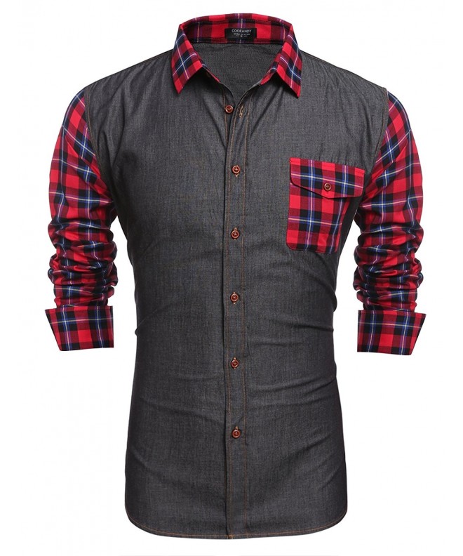 Mens Casual Plaid Long Sleeve Button Down Shirts - Black - CO12NRI7O11