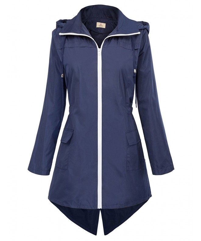 Womens Waterproof Raincoat Hoodie Windproof Hiking Coat CLAF0257 - Navy ...