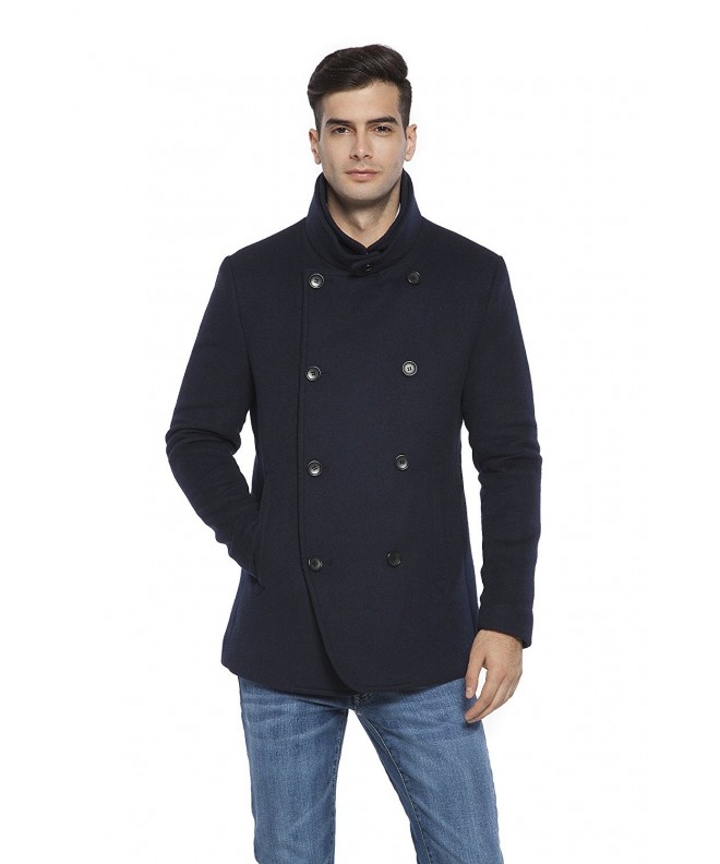 Men's Wool Blended Melton Double-Breasted Peacoat - CA185QLLC2Q