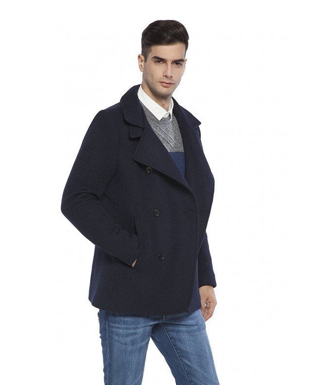 Men's Wool Blended Melton Double-Breasted Peacoat - CA185QLLC2Q