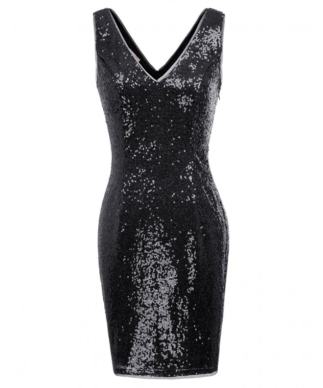 Women V-Neck V-Back Sequin Glitter Bodycon Mini Party Pencil Dresses ...