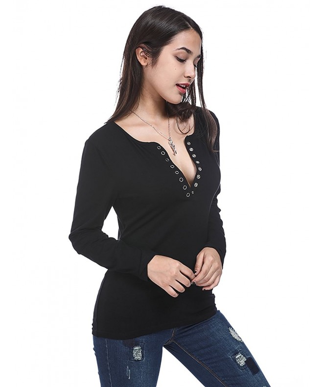 Fancyqube Womens Sleeve Henley T Shirts