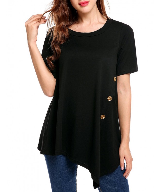 Meaneor Womens Asymmetrical Pleated T Shirt