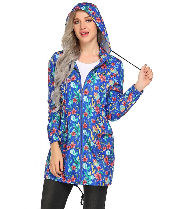 Women Waterproof Lightweight Printed Outdoor Active Raincoat Hooded ...